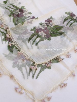 画像6: オデミシュ｜アンティークオヤスカーフ｜シルク糸イーネオヤ｜スミレ