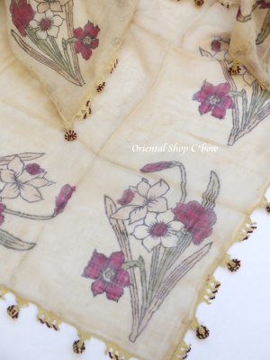 画像6: オデミシュ｜木版｜アンティークオヤスカーフ｜シルク糸イーネオヤ｜きなり