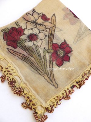 画像2: オデミシュ｜木版｜アンティークオヤスカーフ｜シルク糸イーネオヤ｜きなり