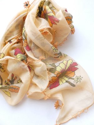 画像4: オデミシュ｜アンティークオヤスカーフ｜シルク糸イーネオヤ｜ペールオレンジ