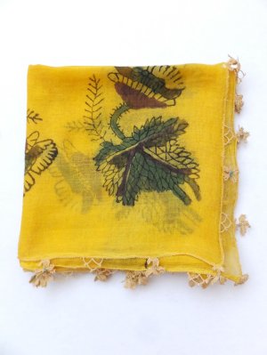 画像1: オデミシュ｜木版｜アンティークオヤスカーフ｜シルク糸イーネオヤ｜マリーゴールド