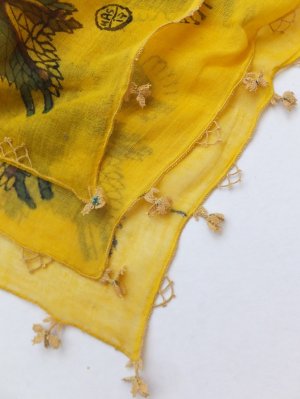 画像6: オデミシュ｜木版｜アンティークオヤスカーフ｜シルク糸イーネオヤ｜マリーゴールド