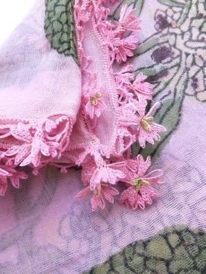 画像1: オデミシュ｜木版｜アンティークオヤスカーフ｜シルク糸イーネオヤ｜ピンク