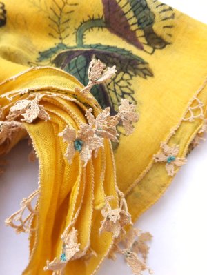 画像4: オデミシュ｜木版｜アンティークオヤスカーフ｜シルク糸イーネオヤ｜マリーゴールド